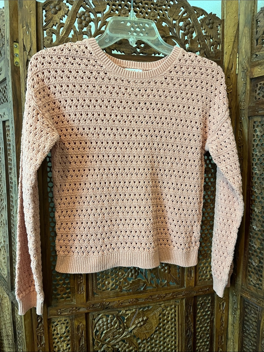 Cat & Jack Peach Open-Knit Crewneck Sweater